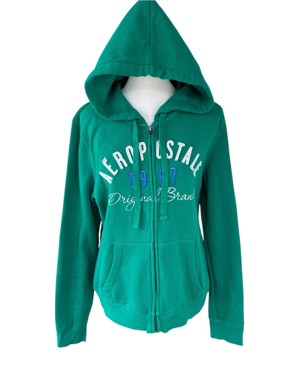 Aeropostale Green Hooded Zip-Up Sweatshirt